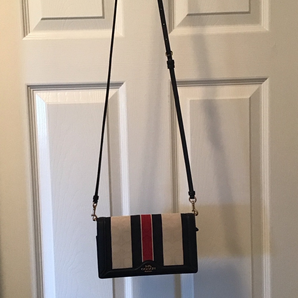 Coach Blue and Red Stripe Crossbody Bag NEW
